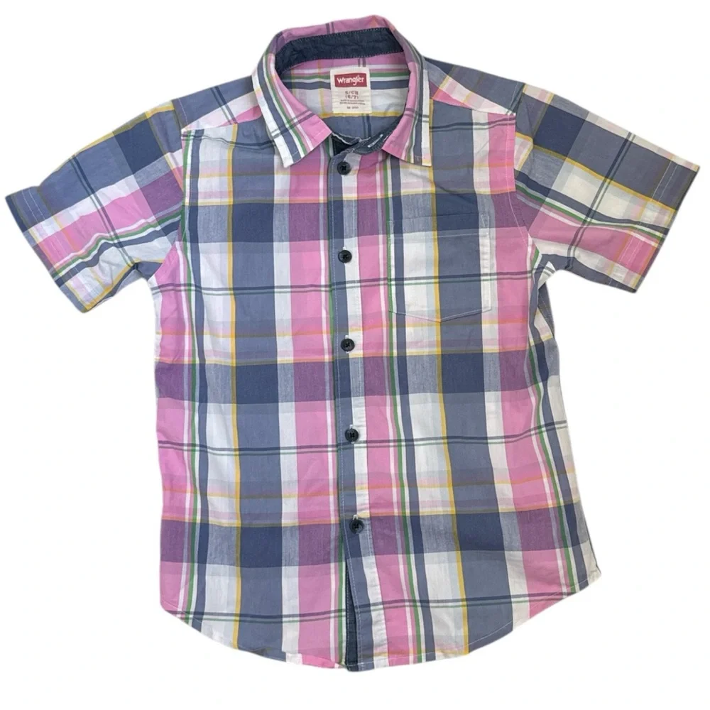 Wrangler Boys Plaid Short Sleeve Button Down Shirt Size S 6/7 - Picture 2 of 12
